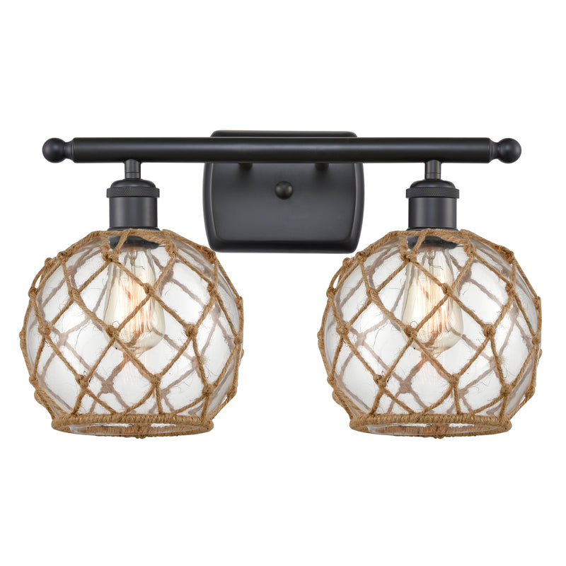 Farmhouse Rope Bath Vanity Light shown in the Matte Black finish with a Clear Glass with Brown Rope shade