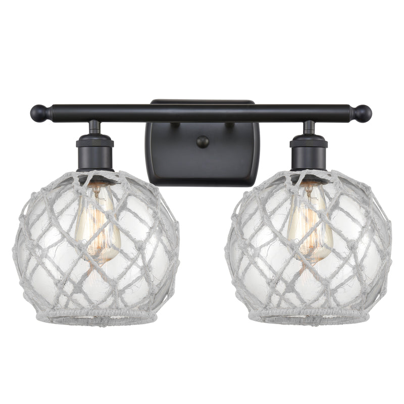 Farmhouse Rope Bath Vanity Light shown in the Matte Black finish with a Clear Glass with White Rope shade