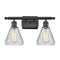 Conesus Bath Vanity Light shown in the Matte Black finish with a Clear Crackle shade