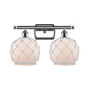 Farmhouse Rope Bath Vanity Light shown in the Polished Chrome finish with a White Glass with White Rope shade