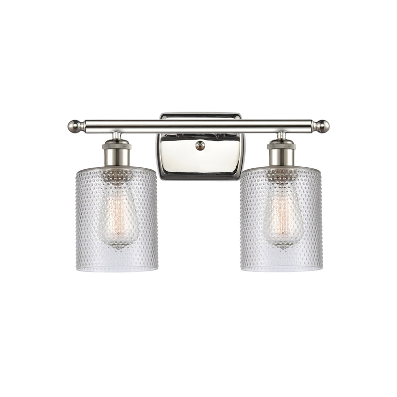 Cobbleskill Bath Vanity Light shown in the Polished Nickel finish with a Clear shade