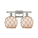 Farmhouse Rope Bath Vanity Light shown in the Polished Nickel finish with a White Glass with Brown Rope shade