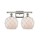 Farmhouse Rope Bath Vanity Light shown in the Polished Nickel finish with a White Glass with White Rope shade