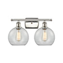 Athens Bath Vanity Light shown in the Polished Nickel finish with a Clear shade