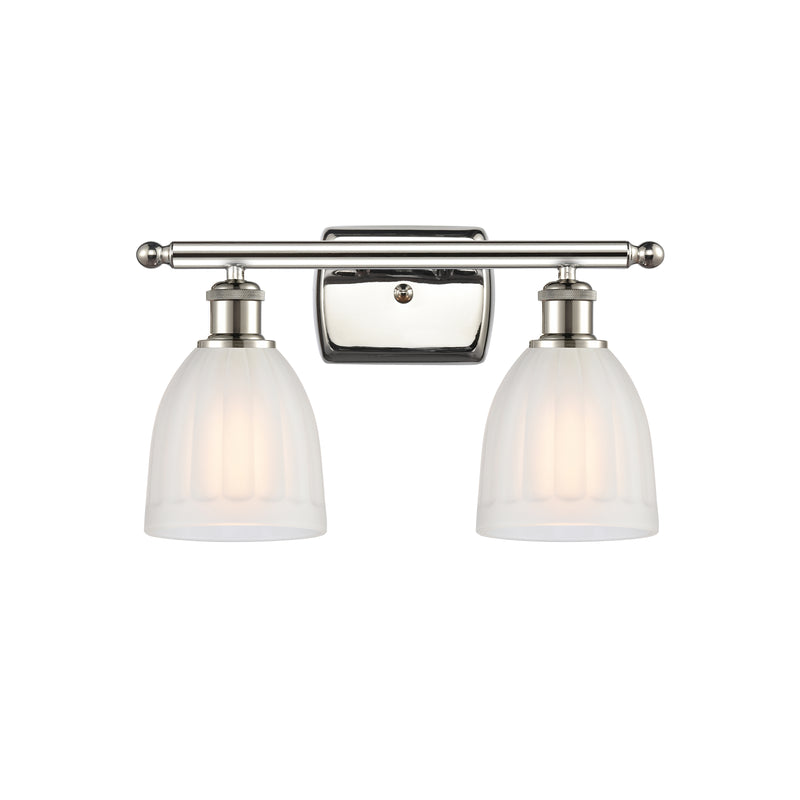 Brookfield Bath Vanity Light shown in the Polished Nickel finish with a White shade