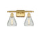 Conesus Bath Vanity Light shown in the Satin Gold finish with a Clear Crackle shade