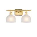 Dayton Bath Vanity Light shown in the Satin Gold finish with a White shade