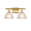 Arietta Bath Vanity Light shown in the Satin Gold finish with a Clear shade