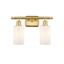 Clymer Bath Vanity Light shown in the Satin Gold finish with a Matte White shade