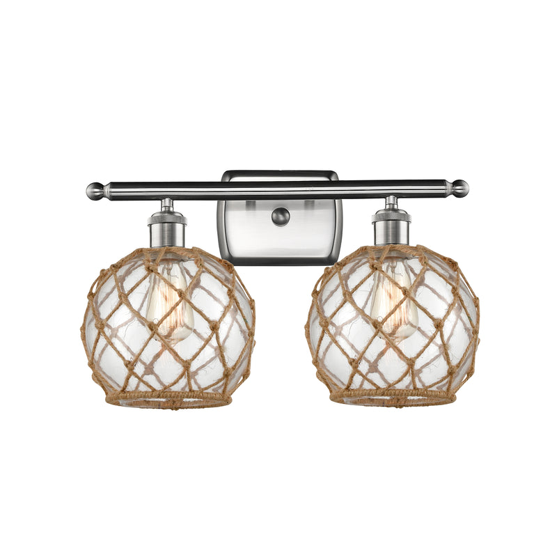 Farmhouse Rope Bath Vanity Light shown in the Brushed Satin Nickel finish with a Clear Glass with Brown Rope shade