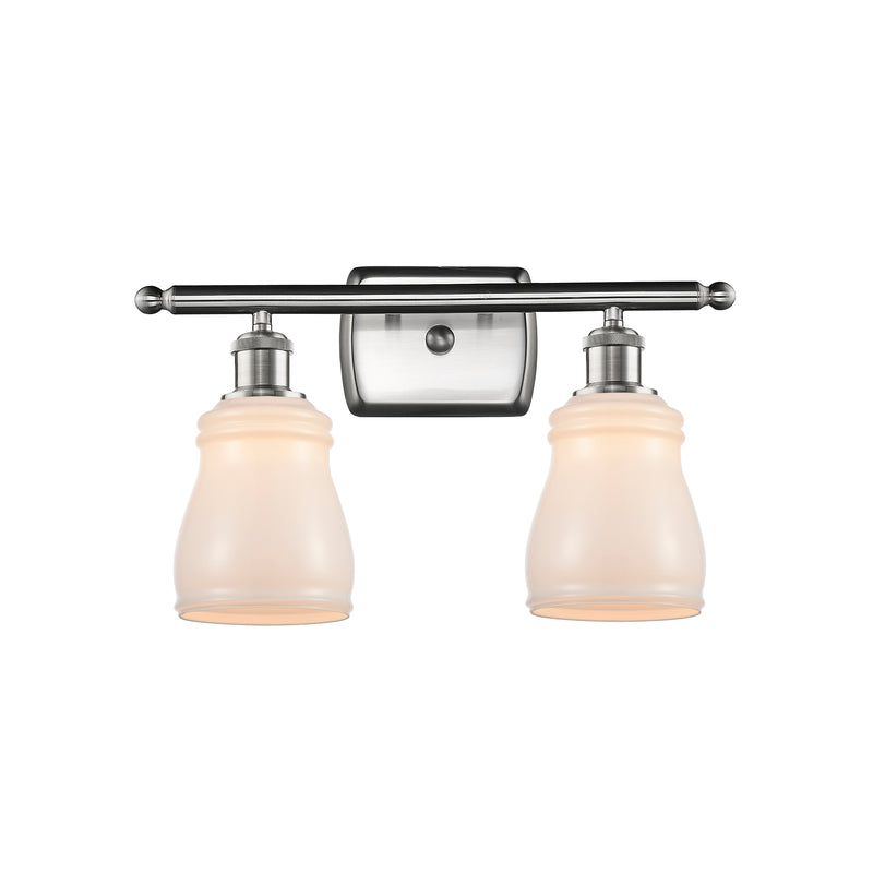 Ellery Bath Vanity Light shown in the Brushed Satin Nickel finish with a White shade