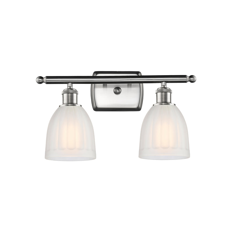 Brookfield Bath Vanity Light shown in the Brushed Satin Nickel finish with a White shade