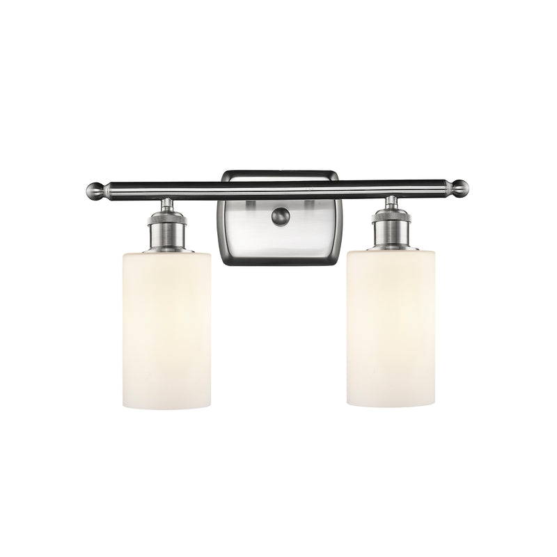 Clymer Bath Vanity Light shown in the Brushed Satin Nickel finish with a Matte White shade