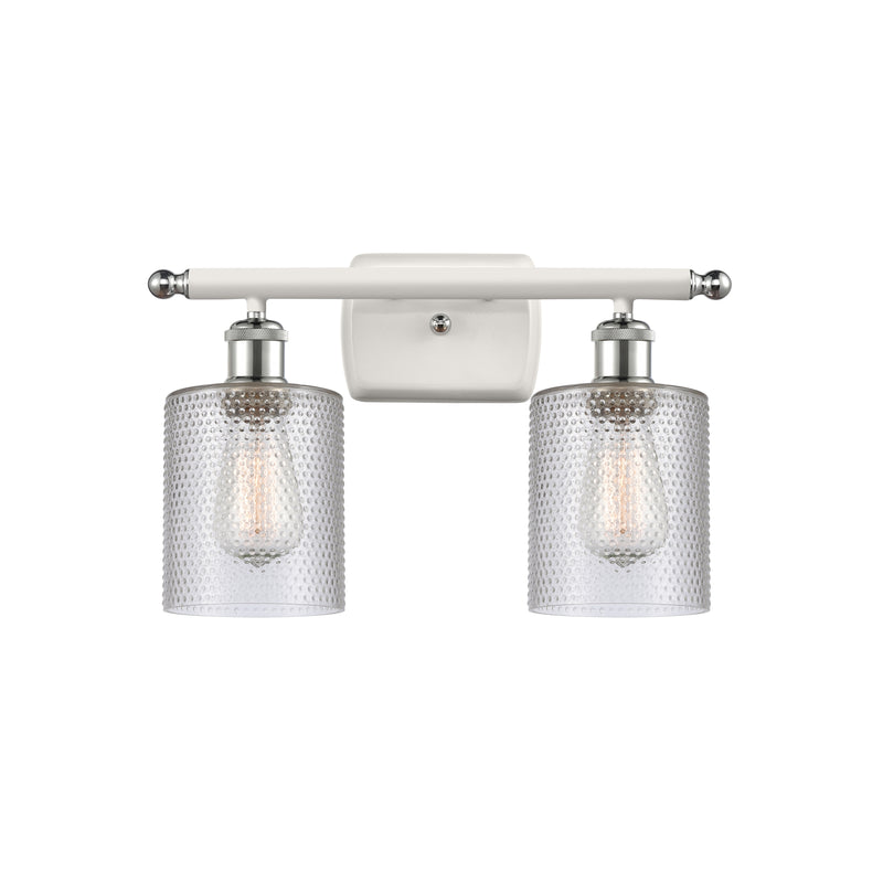 Cobbleskill Bath Vanity Light shown in the White and Polished Chrome finish with a Clear shade