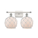 Farmhouse Rope Bath Vanity Light shown in the White and Polished Chrome finish with a White Glass with White Rope shade