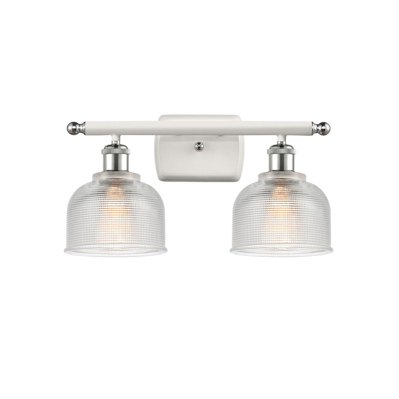 Dayton Bath Vanity Light shown in the White and Polished Chrome finish with a Clear shade