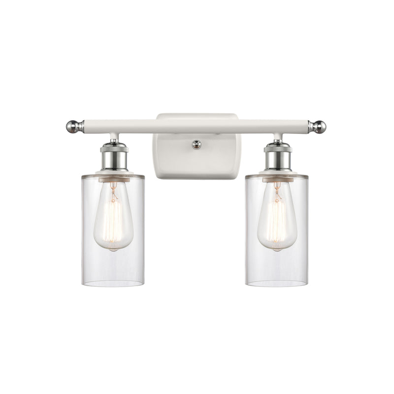 Clymer Bath Vanity Light shown in the White and Polished Chrome finish with a Clear shade