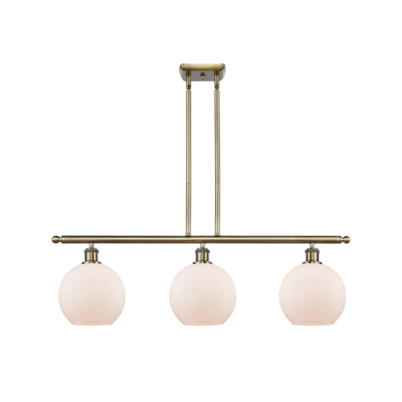 Athens Island Light shown in the Antique Brass finish with a Matte White shade