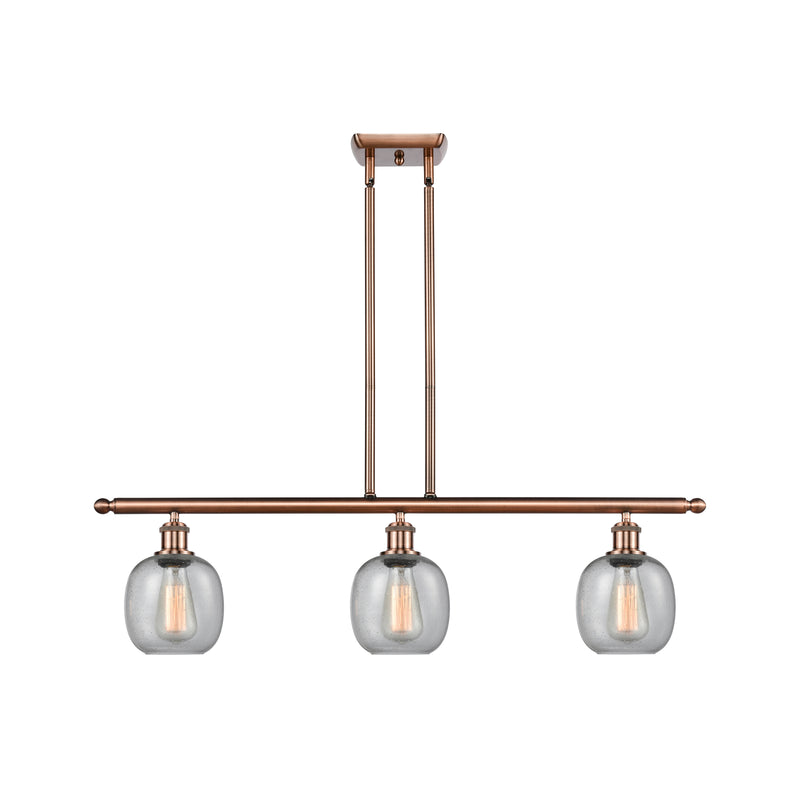 Belfast Island Light shown in the Antique Copper finish with a Seedy shade