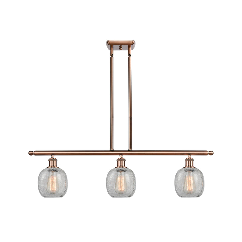 Belfast Island Light shown in the Antique Copper finish with a Clear Crackle shade