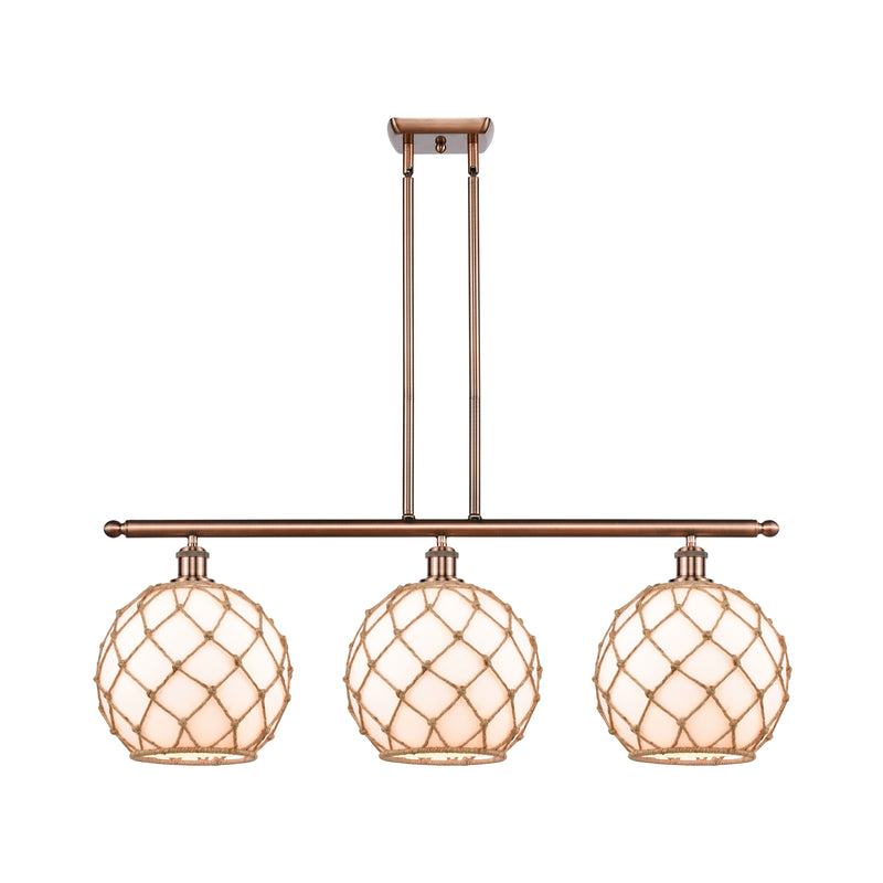 Farmhouse Rope Island Light shown in the Antique Copper finish with a White Glass with Brown Rope shade