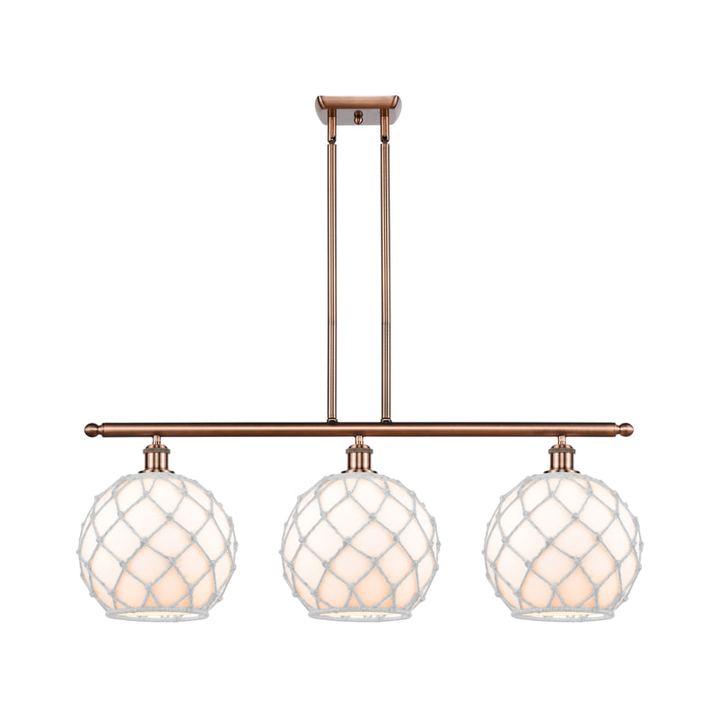 Farmhouse Rope Island Light shown in the Antique Copper finish with a White Glass with White Rope shade