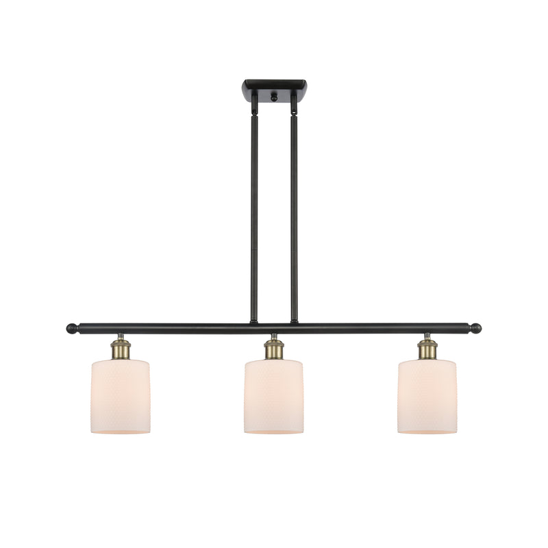 Cobbleskill Island Light shown in the Black Antique Brass finish with a Matte White shade