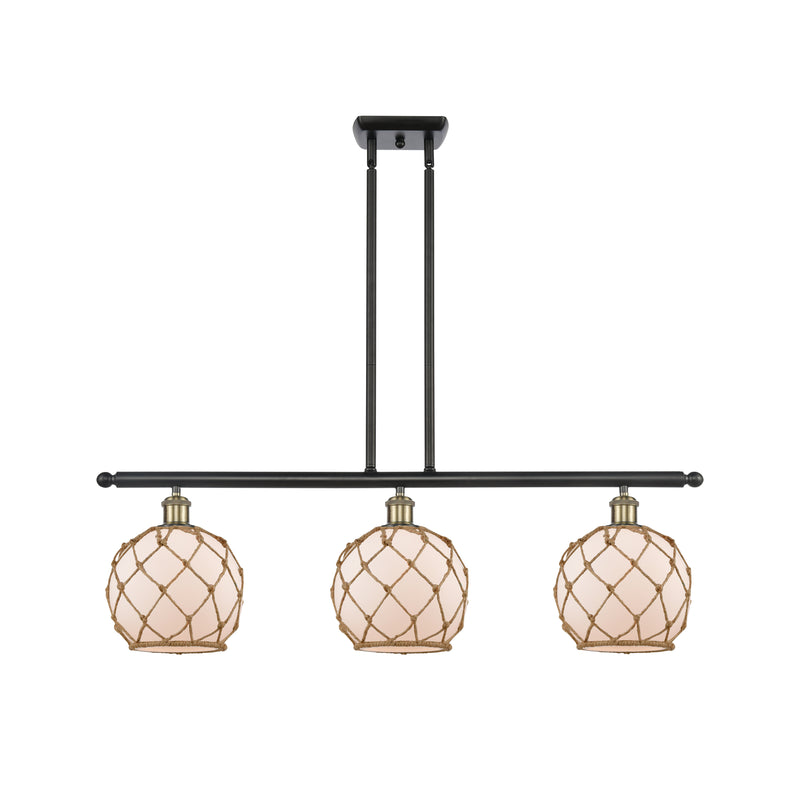 Farmhouse Rope Island Light shown in the Black Antique Brass finish with a White Glass with Brown Rope shade