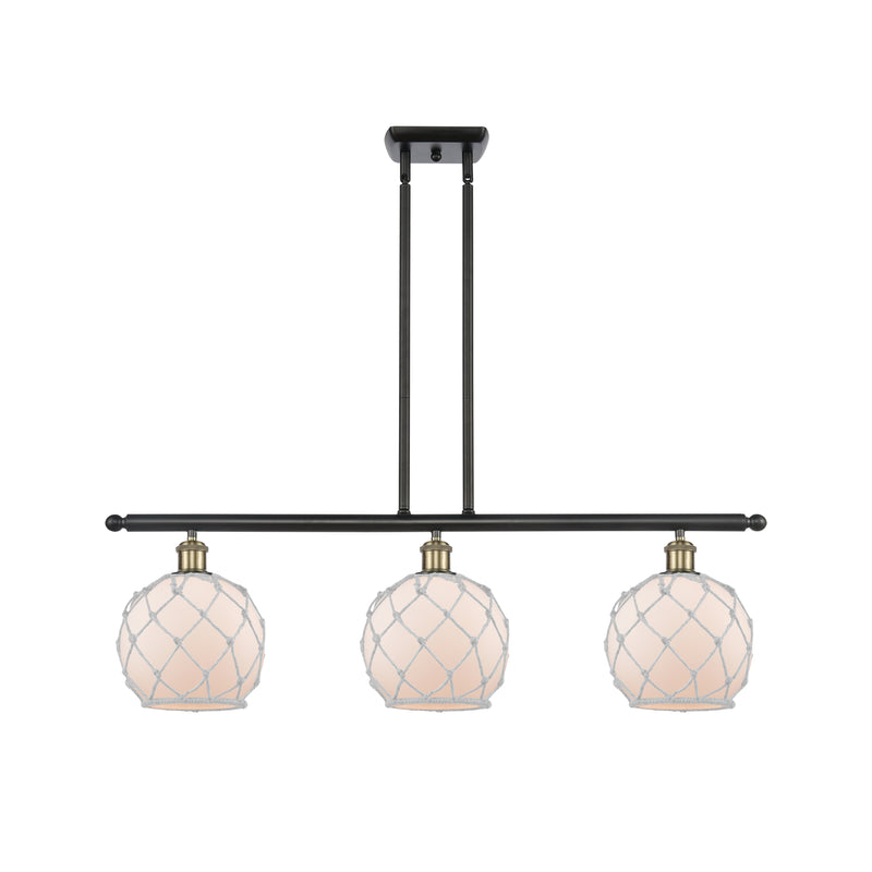 Farmhouse Rope Island Light shown in the Black Antique Brass finish with a White Glass with White Rope shade