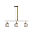 Belfast Island Light shown in the Brushed Brass finish with a Clear Crackle shade