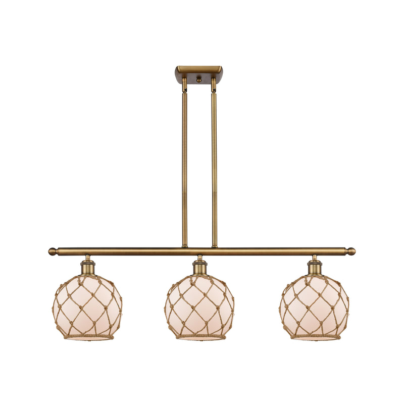 Farmhouse Rope Island Light shown in the Brushed Brass finish with a White Glass with Brown Rope shade