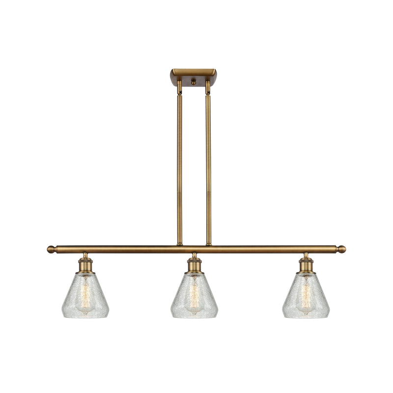 Conesus Island Light shown in the Brushed Brass finish with a Clear Crackle shade