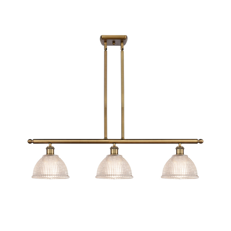 Arietta Island Light shown in the Brushed Brass finish with a Clear shade