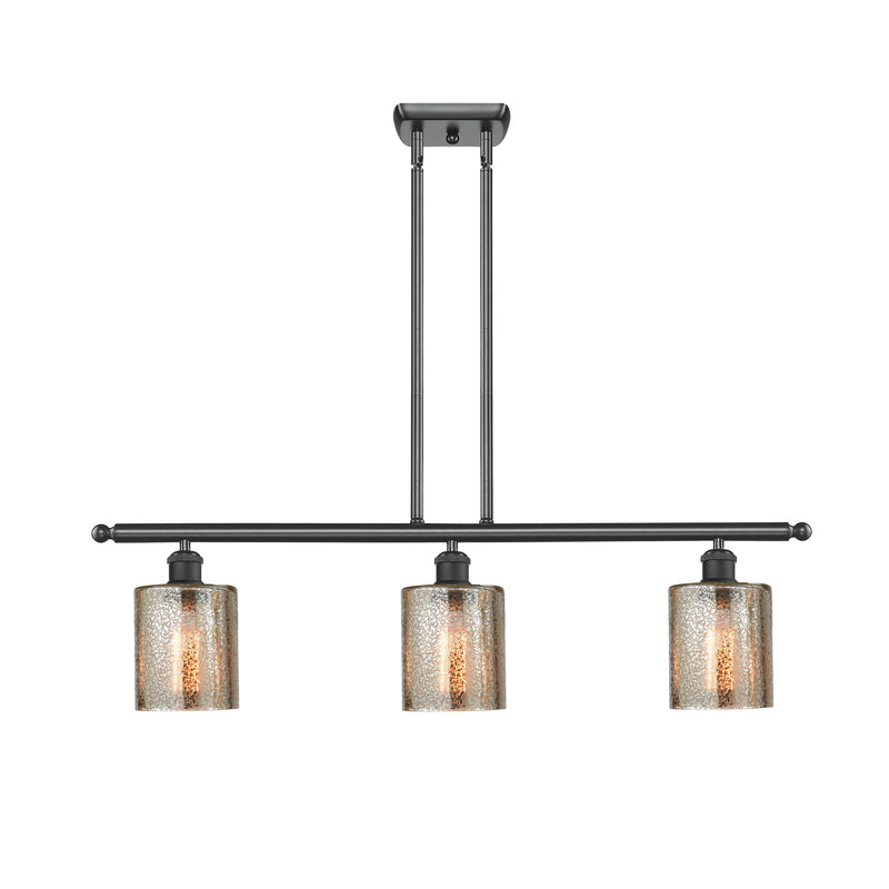 Cobbleskill Island Light shown in the Matte Black finish with a Mercury shade