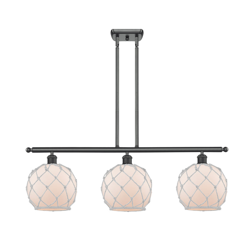 Farmhouse Rope Island Light shown in the Matte Black finish with a White Glass with White Rope shade