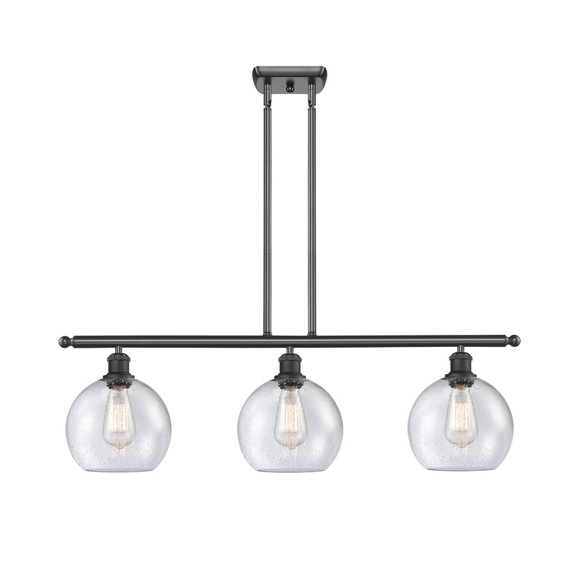 Athens Island Light shown in the Matte Black finish with a Seedy shade