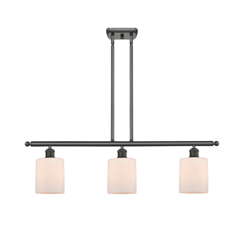 Cobbleskill Island Light shown in the Oil Rubbed Bronze finish with a Matte White shade