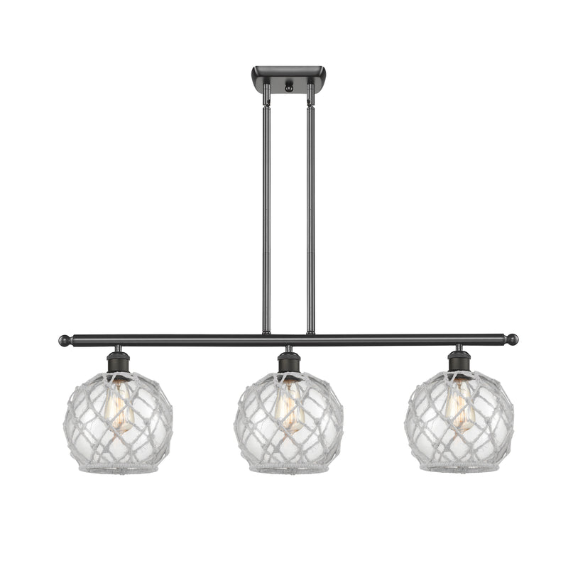 Farmhouse Rope Island Light shown in the Oil Rubbed Bronze finish with a Clear Glass with White Rope shade