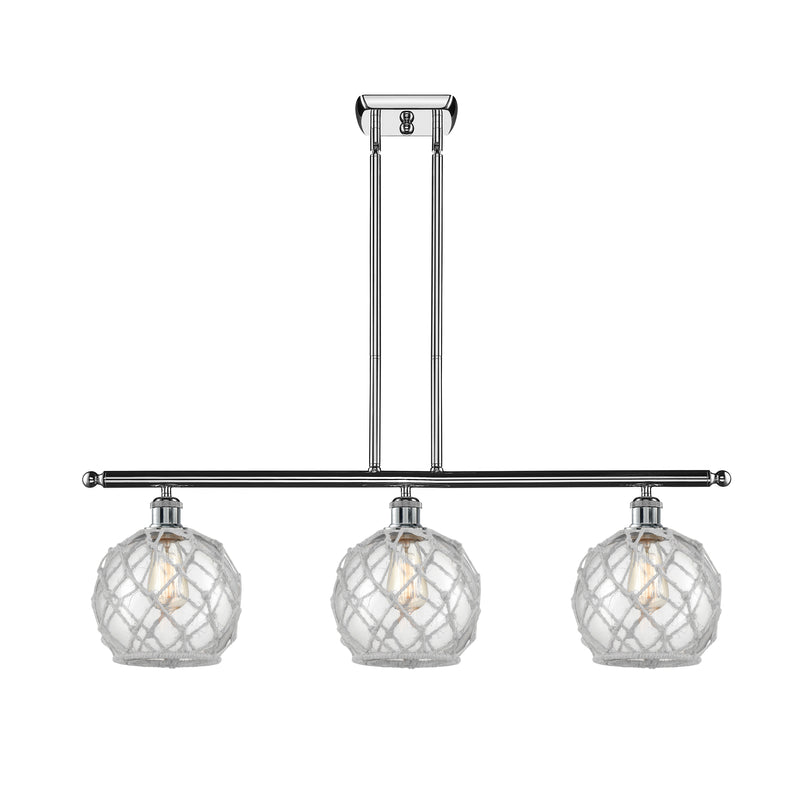 Farmhouse Rope Island Light shown in the Polished Chrome finish with a Clear Glass with White Rope shade