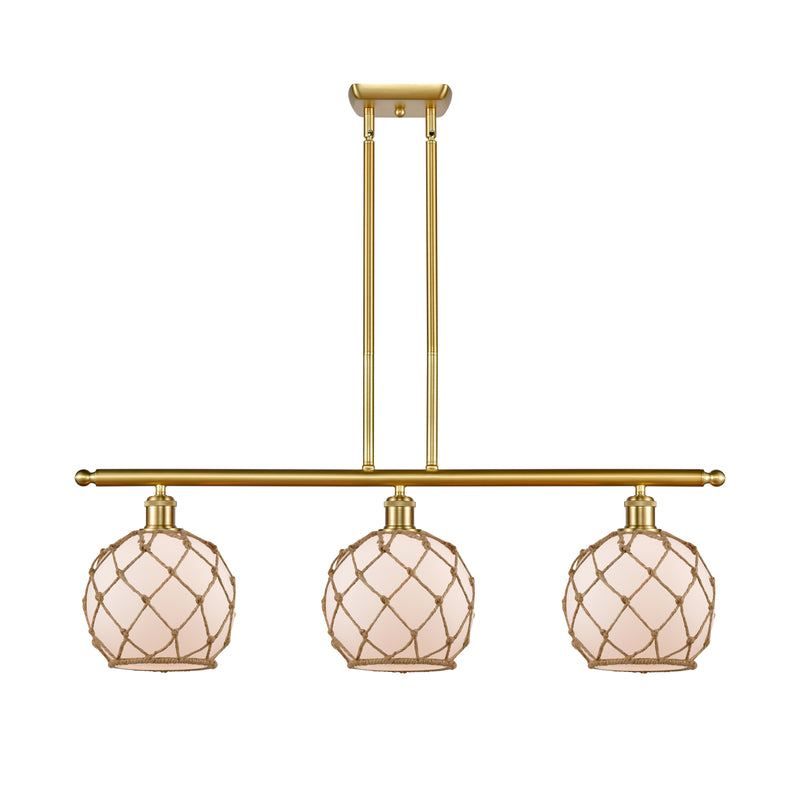 Farmhouse Rope Island Light shown in the Satin Gold finish with a White Glass with Brown Rope shade