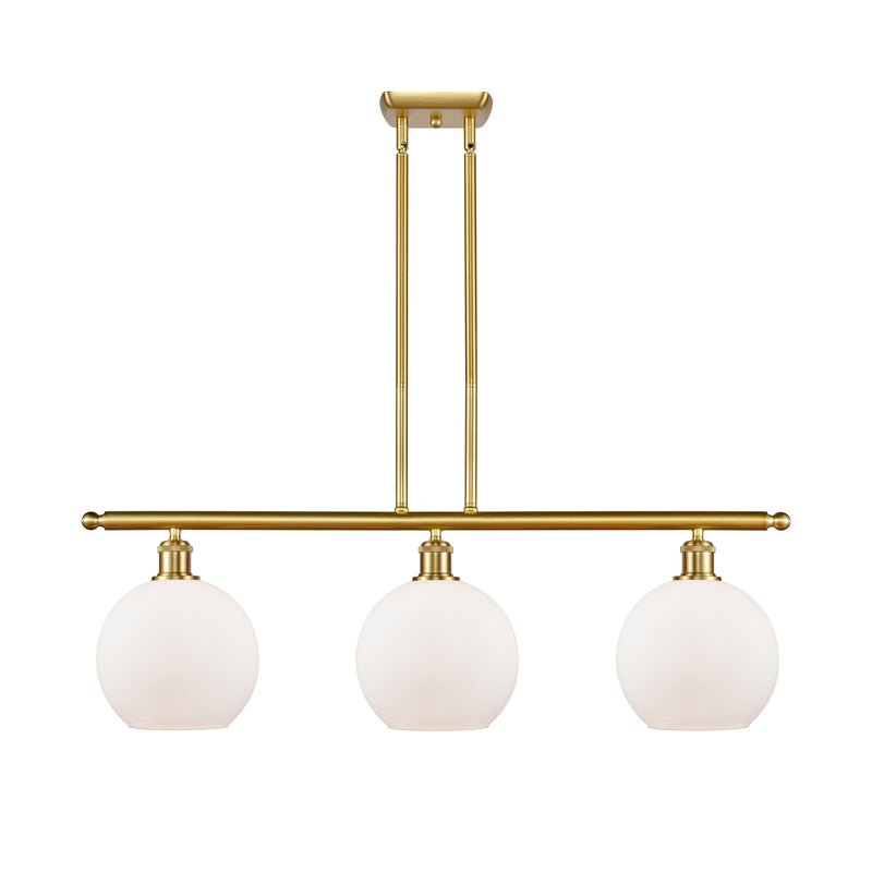 Athens Island Light shown in the Satin Gold finish with a Matte White shade