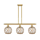 Farmhouse Rope Island Light shown in the Satin Gold finish with a Clear Glass with Brown Rope shade