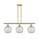 Farmhouse Rope Island Light shown in the Satin Gold finish with a Clear Glass with White Rope shade