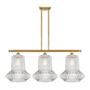 Springwater Island Light shown in the Satin Gold finish with a Clear Spiral Fluted shade