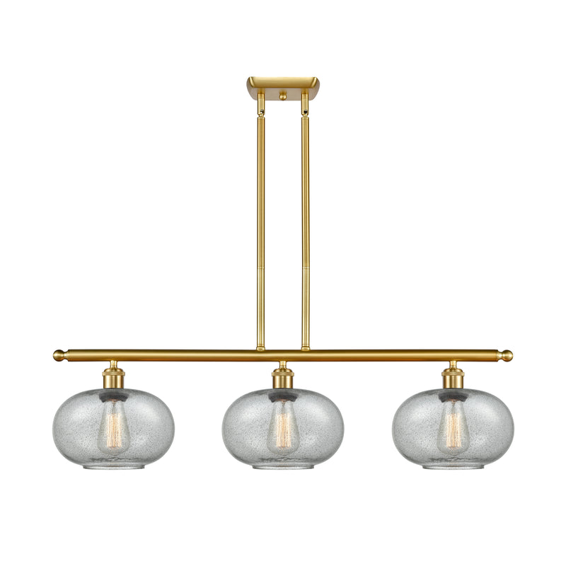 Gorham Island Light shown in the Satin Gold finish with a Charcoal shade