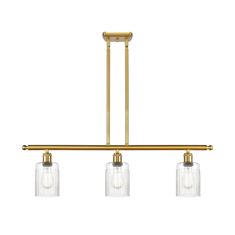 Hadley Island Light shown in the Satin Gold finish with a Clear shade