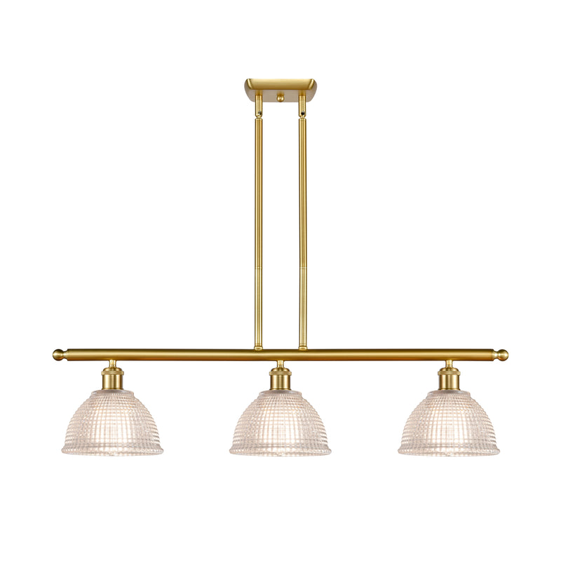 Arietta Island Light shown in the Satin Gold finish with a Clear shade