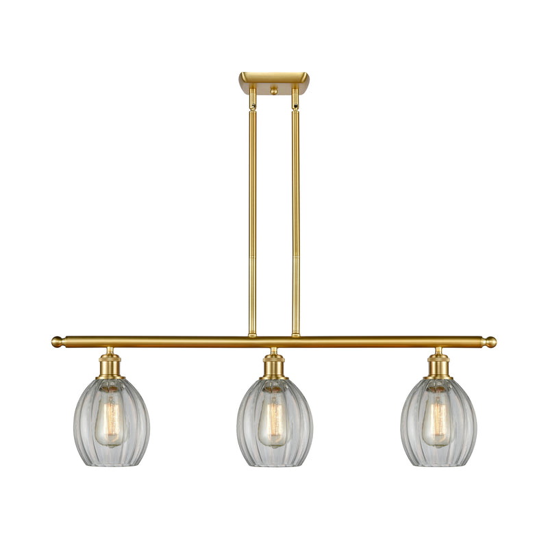 Eaton Island Light shown in the Satin Gold finish with a Clear shade