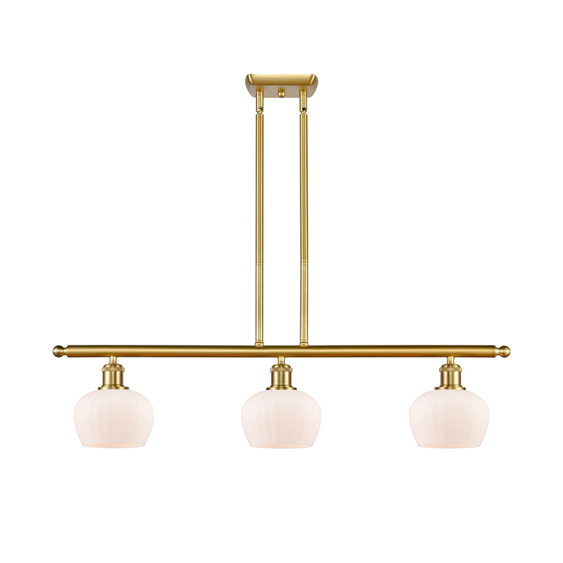 Fenton Island Light shown in the Satin Gold finish with a Matte White shade