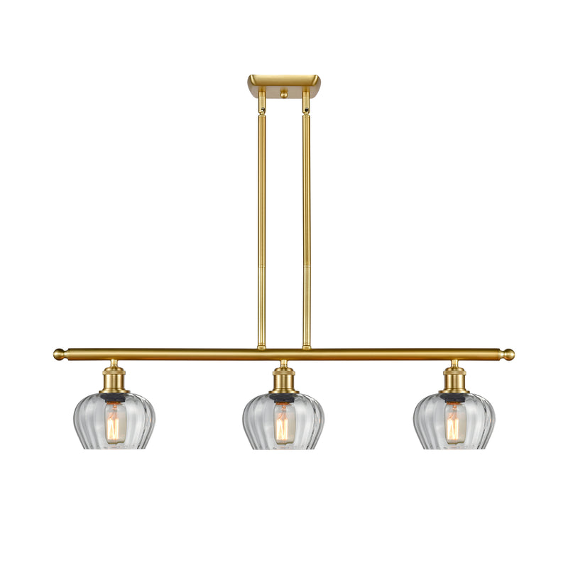 Fenton Island Light shown in the Satin Gold finish with a Clear shade